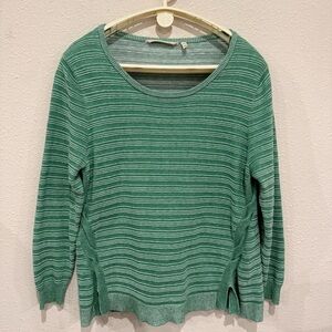Soft Surroundings Stripe Sweater Twist Accent Green Cotton Blend Size Petite XL